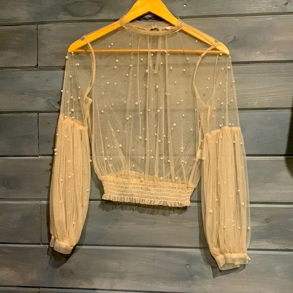 Tops - Orchre colored sheer top with pearls Small